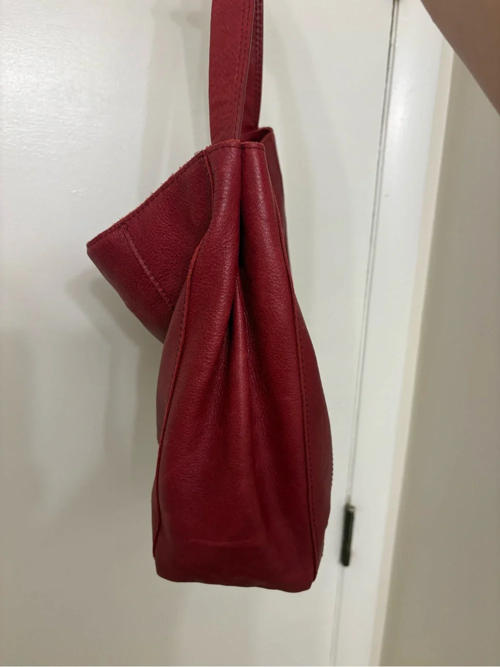 American Leather Co Red Pebble Leather Hobo Shopper Tote Bag Slouchy Studs